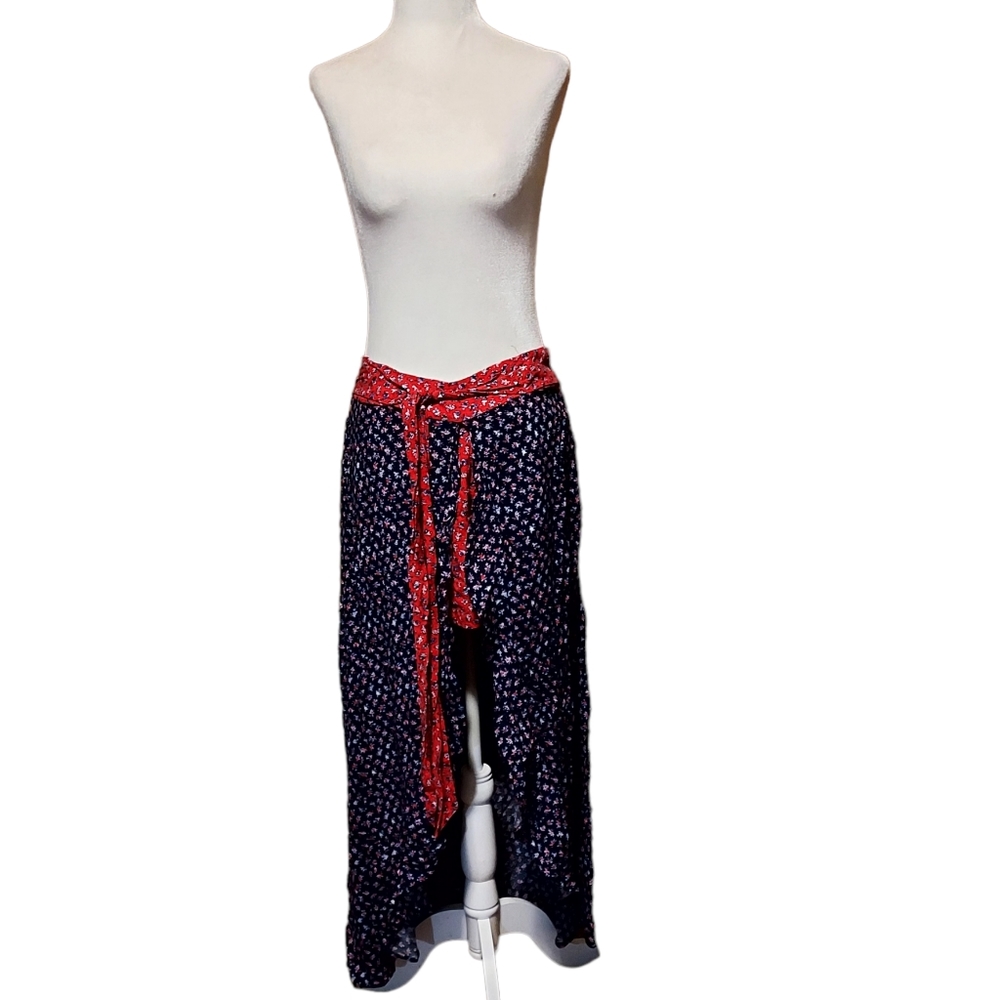 xhilaration M Maxi Skirt High Low Red Blue Floral Western. Dimensions wa… - Picture 1 of 5
